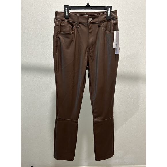 TINSELTOWN Juniors Brown Faux Leather Straight-Leg Pants - Size 3 "The Mom Jean" - Picture 1 of 10